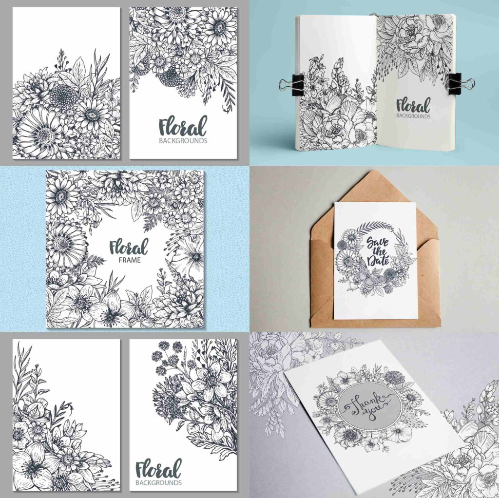 cards decorated using floral vectors