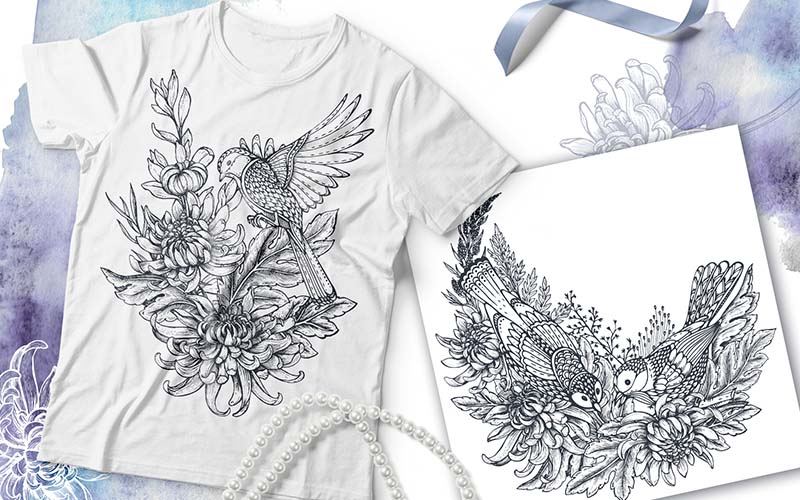 floral illustrations on a t-shirt