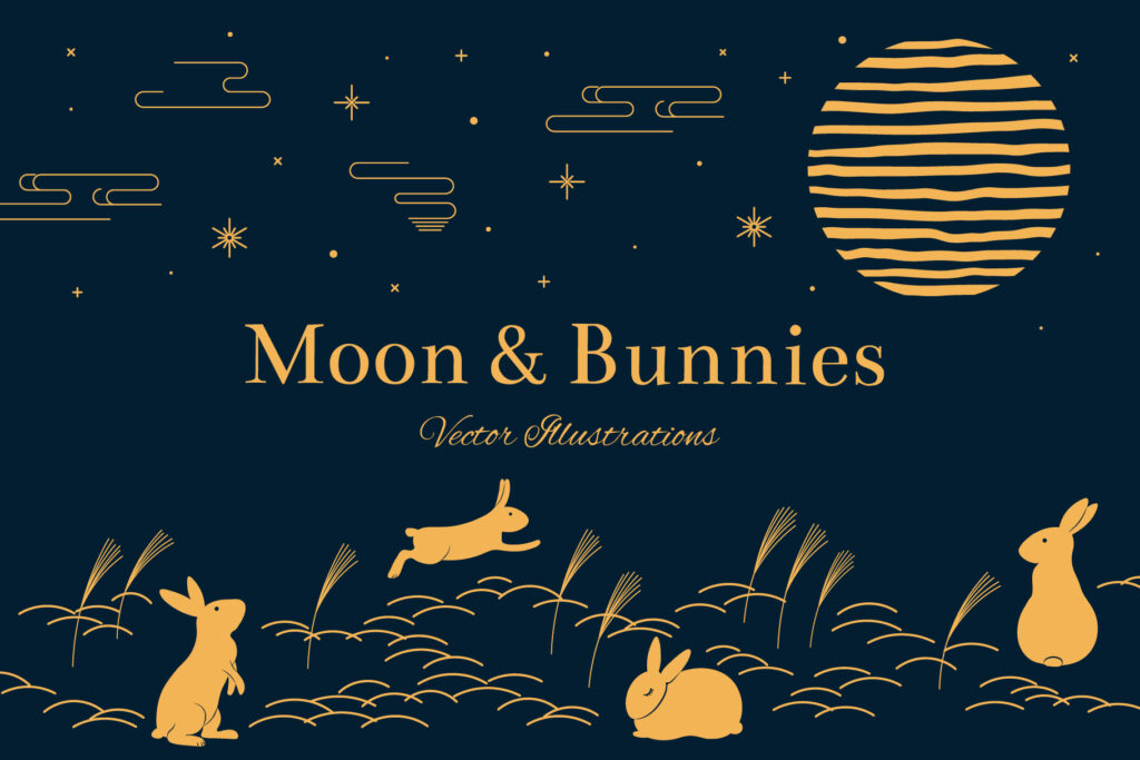 moon and bunnies vector gold illustrations banner