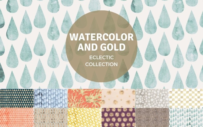 watercolor and gold eclectic pattern collection