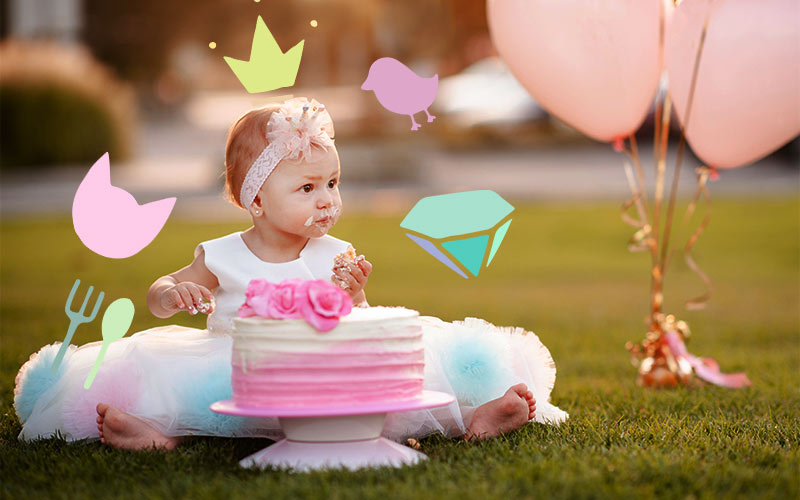 graphics overlay on an image of a birthday girl