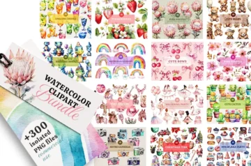 watercolor clipart bundle feature image