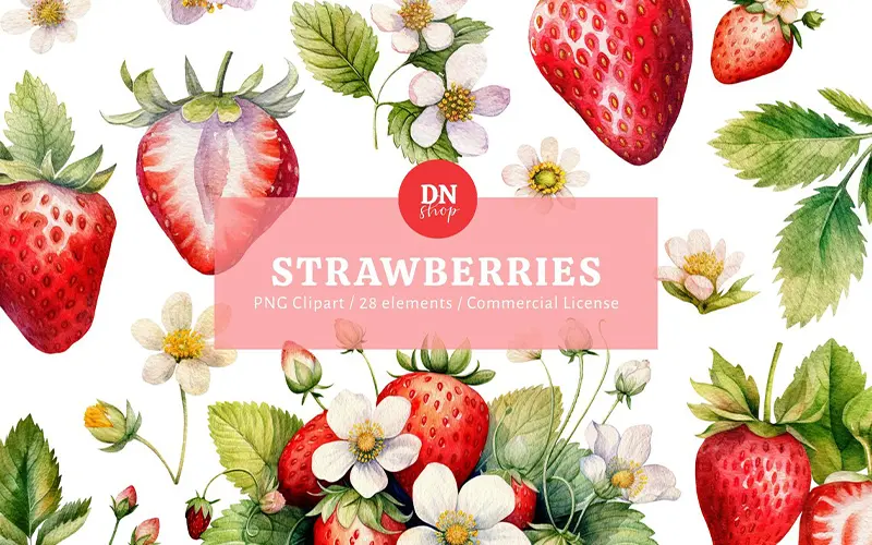 Watercolor Strawberry Clipart feature image