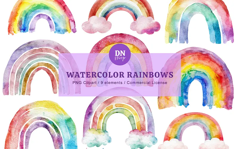 Watercolor Rainbows Clipart preview