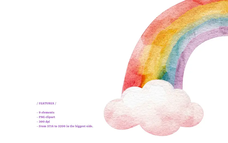 Watercolor Rainbows Clipart features