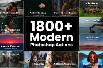 Collage of Modern Photoshop Actions included in the bundle