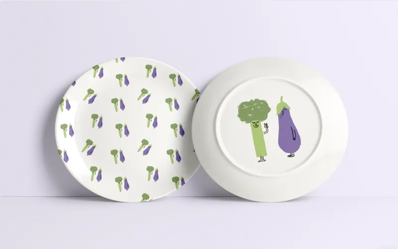 Crockery plates designed with the veggie vibrant patterns