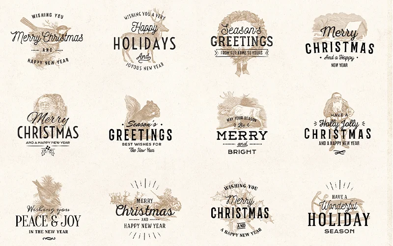 A preview of the Vintage Christmas Logo Badges included in the bundle