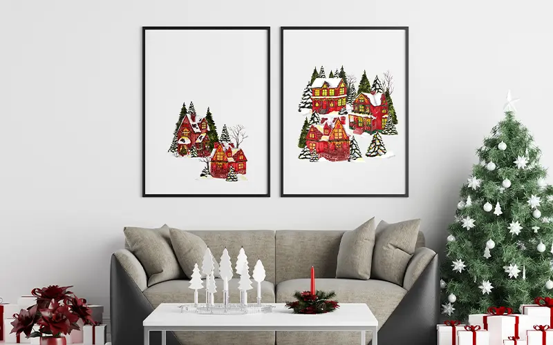 Watercolor Christmas Graphics used on wall frames