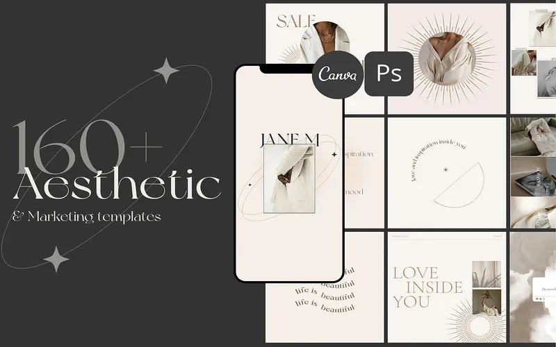 Preview of Aesthetic Marketing Templates for Canva & PS