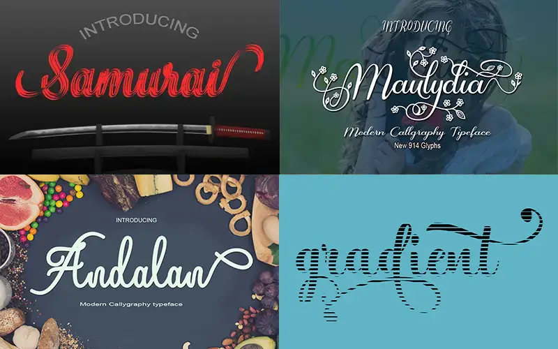 Collage Of The Classic Fonts - Samurai, Maulydia, Andalan & Gradient