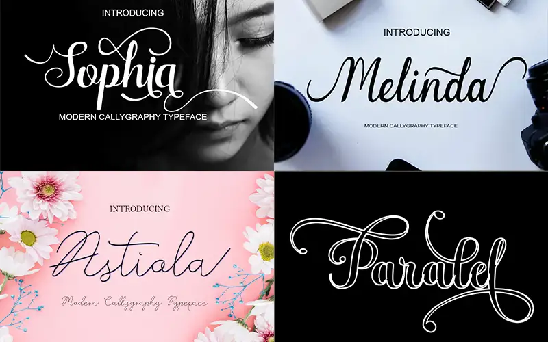 Collage Of The Best Classic Fonts - Sophia, Melinda, Astiola & Paralel