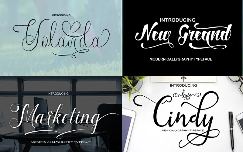 A Collage Of The Classic Fonts - Yolanda, New Greand, Marketing & Cindy