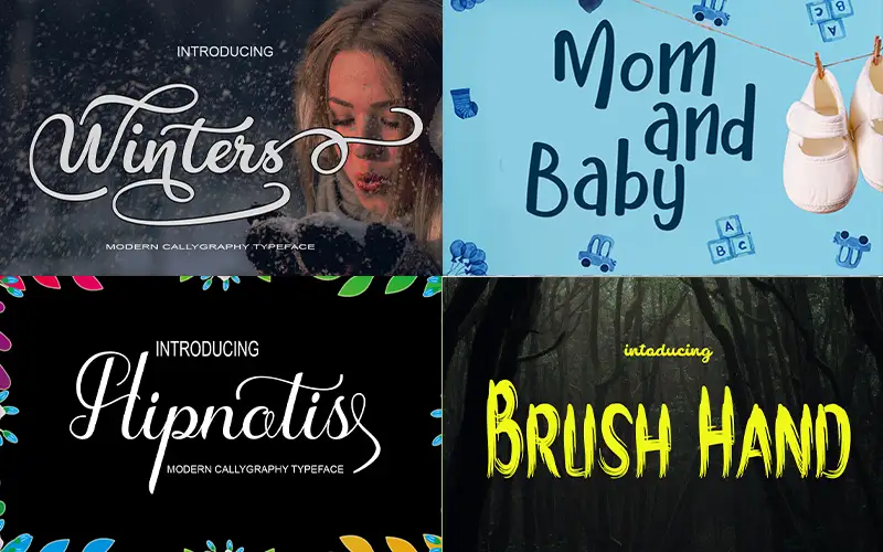 A Preview Of The Best Classic Fonts - Winters, Mom and Baby, Hipnotis & Brush Hand